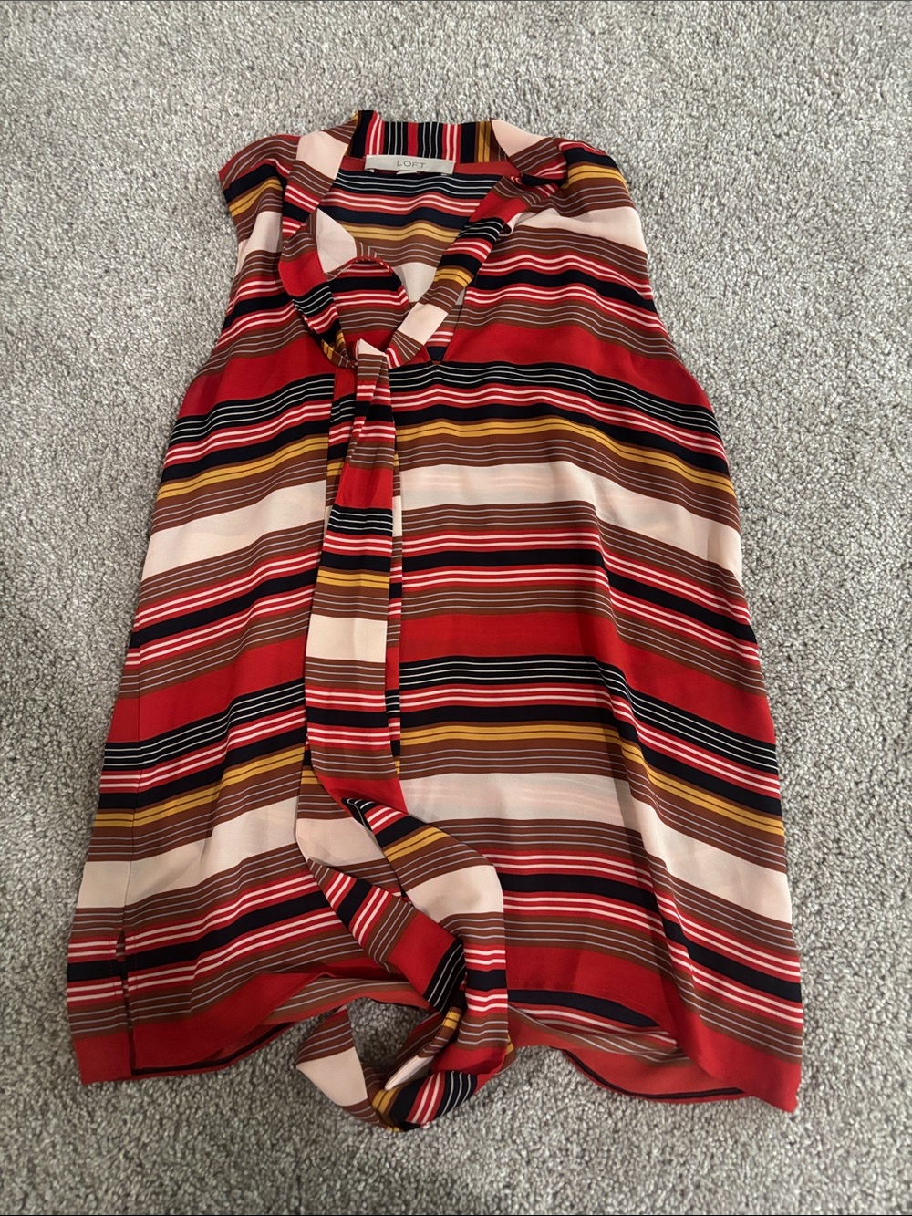 LOFT Red Multi-Stripe Tie-Neck Camisole